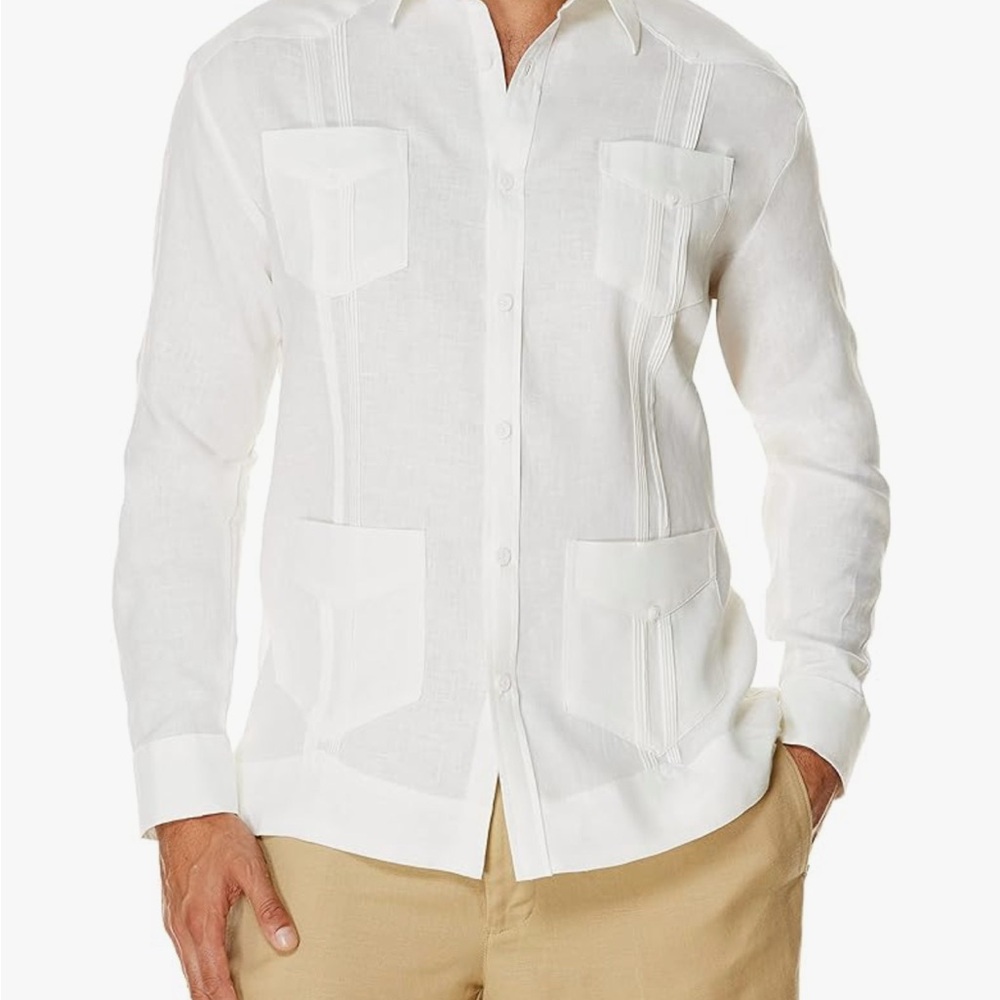 Cubavera Men's White linen Button-Down Shirt size L